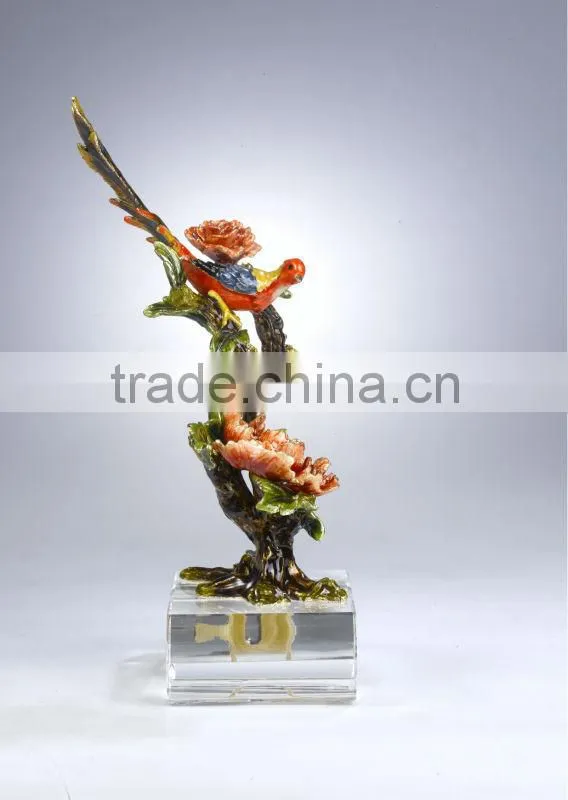 RORO Richness and Auspicy peony enamel crystal glass decorative article for home decoration/gift