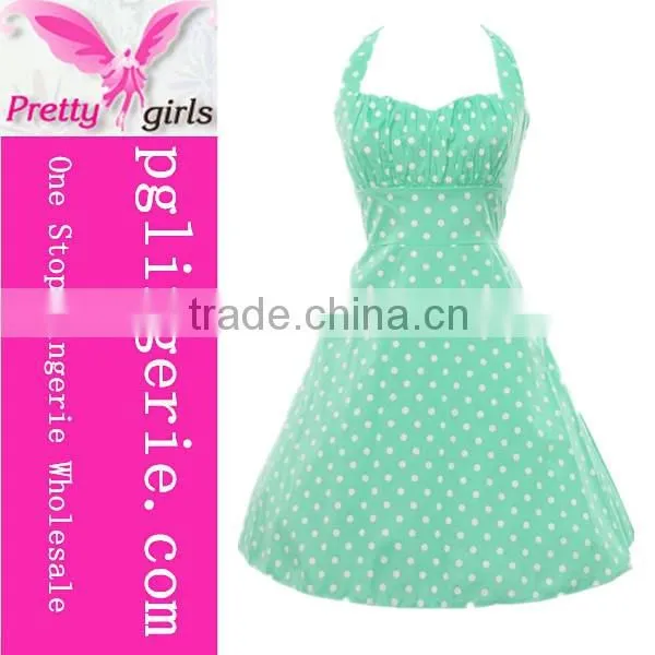 100% Cotton cute Rockabilly Dots Swing Halter Neck Dress