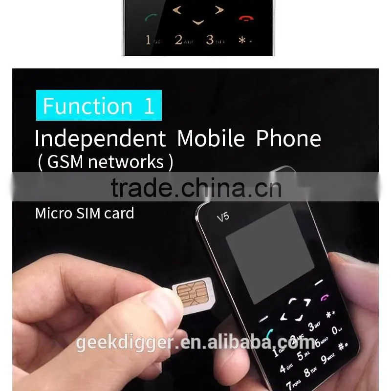 Ultra Thin AIEK V5 Black Card Mobile Phone Pocket Mini Phone Touch Keyboard Quad-Band Multi-languages
