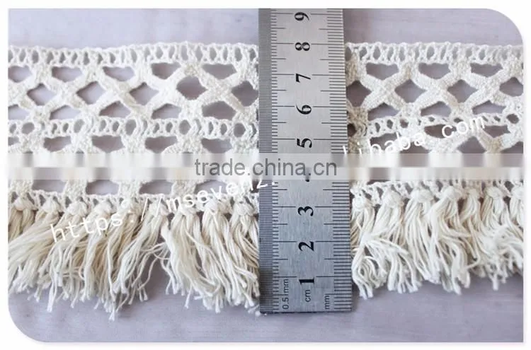 High quality 8cm width off-white crochet cotton fringe trim for garment