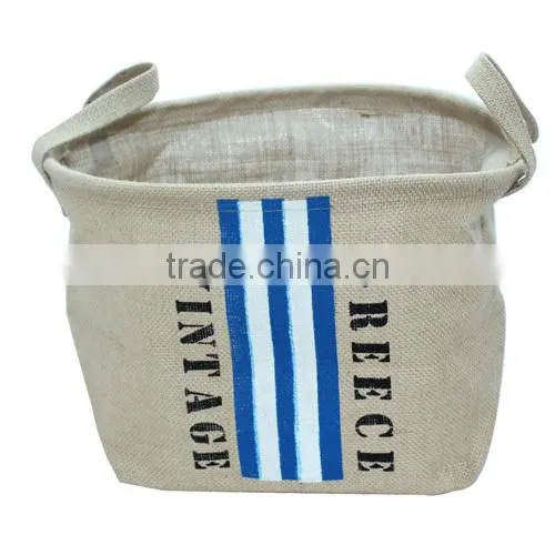 2014 Flax camping linen storage bag,flag design storage box,high capcacity home basket(BBHT004)