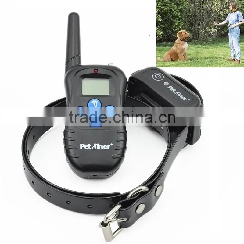 Waterproof Electric Dog Training Collar 300M Range Rechargeable Shock+Vibra+Electric Dog Collar Trainer Blue backlight screen