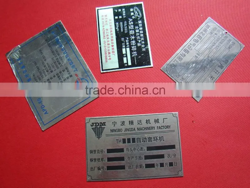 aluminium metal tag for machine