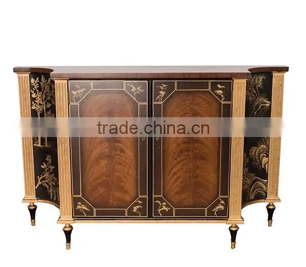 Elegant Silver Painting Wooden Console Cabinet,Vintage Style Carved Wooden Sideboard, Classical Storage Cabinet For Living Room