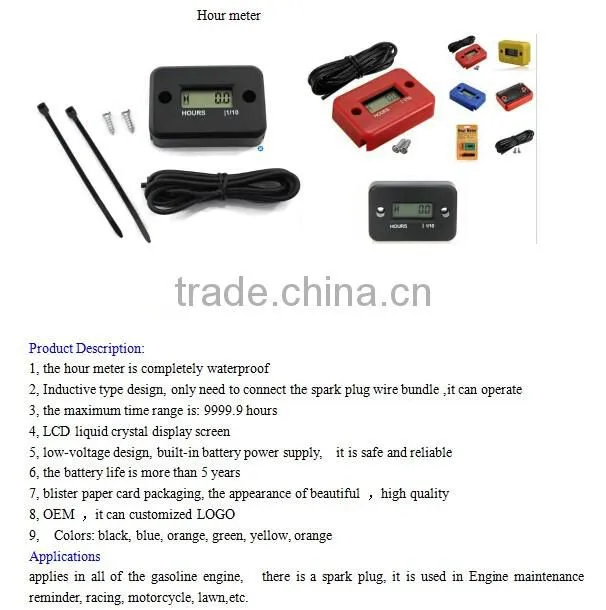 waterproof hour tach meter for 2 or 4 stroke gas engine