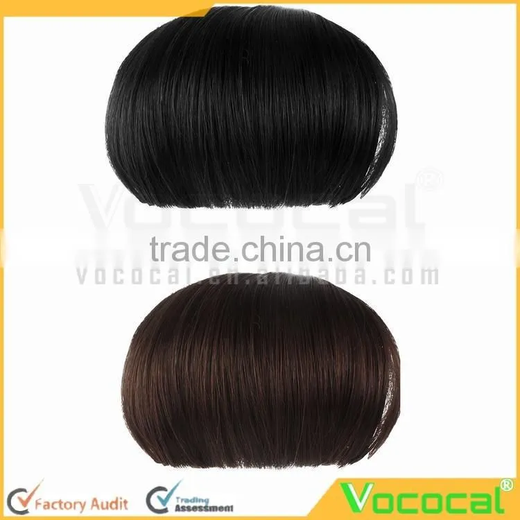 Women Girls Bob Wig Clip in Human Hair Extensions Straight Flat Bangs Fringe