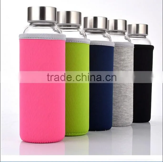 Insulated heat resistant glass water bottle with sleeve