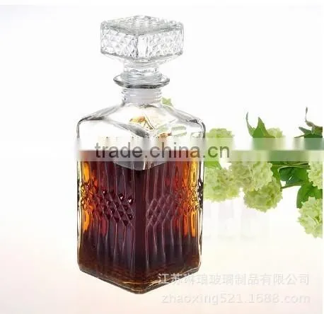 Wholesale 1000ml Square Wine Glass Bottle liquor Glass Bottle With Glass Stopper