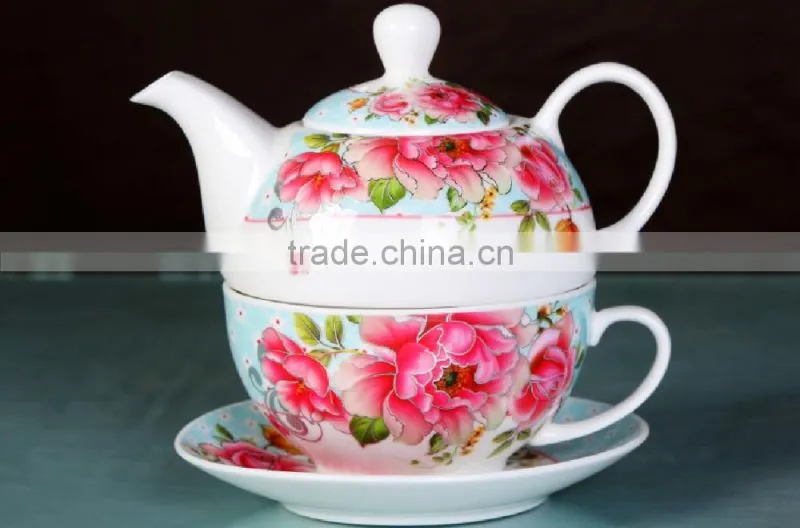 2017 promotion item porcelain turkish tea pot set with flower design
