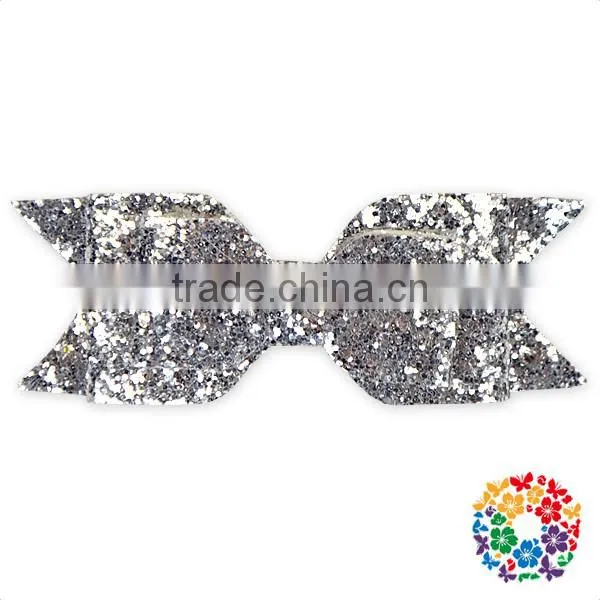 new style silver sequin hair bow clips for baby girl