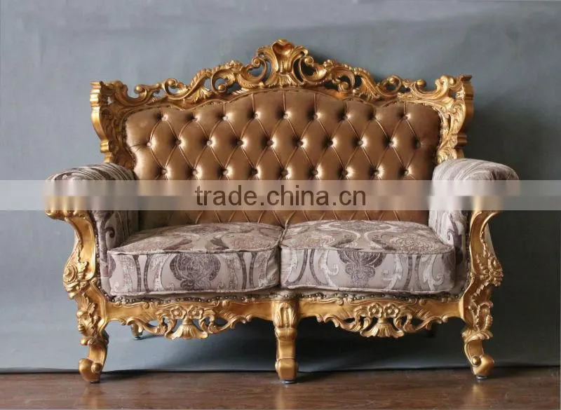 Antique reproduction furniture gold leaf finish fabric sofa