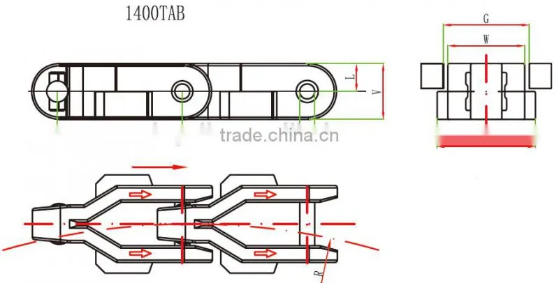 1400 series POM plastic crate conveyor case chain