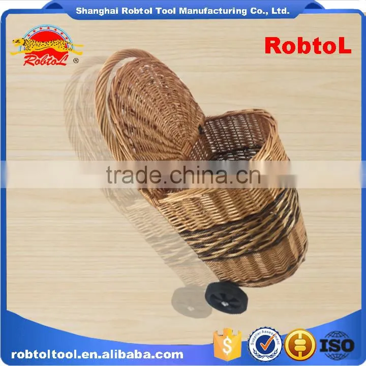 unique vintage willow weaved woven wicker shopping trolley wheels basket cart