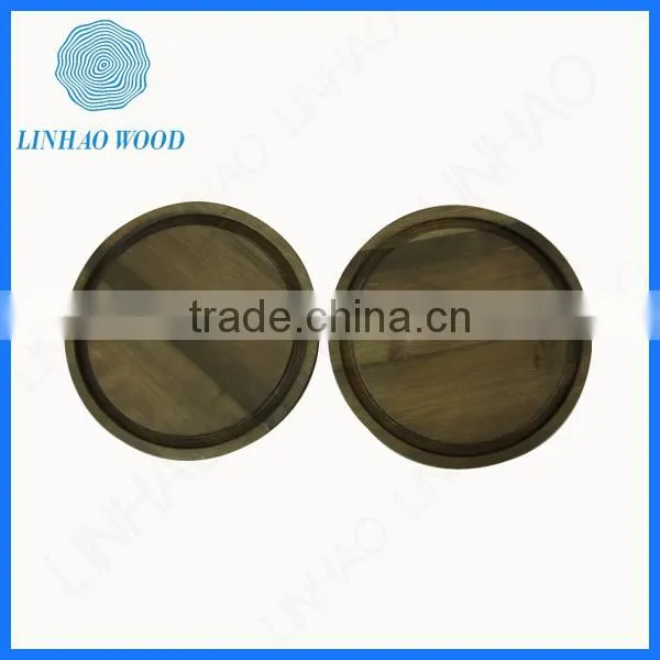 round burnt color pine wood tray