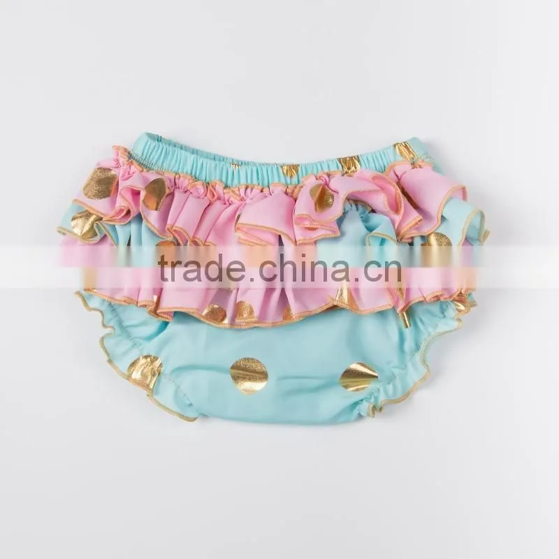 Most popular custom design baby cotton ruffle gold dot bloomers with diaper cover
