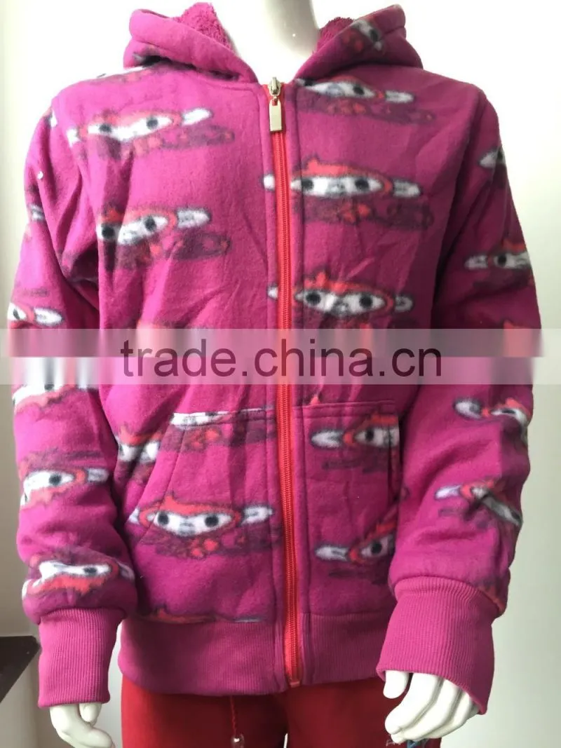 OEM service winter fleece children cartoon hoodies coat