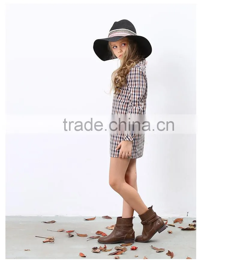 Latest designs fall boutique outfits long sleeve girl plaid dress wholesale children's boutique clothing
