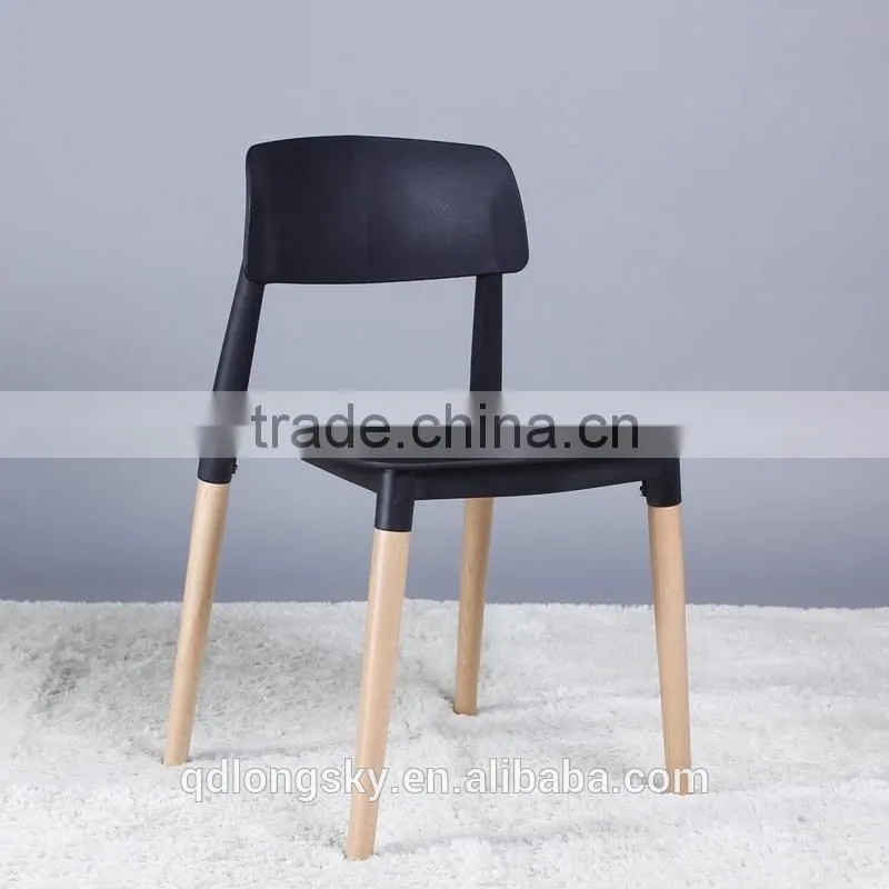 LS-4006 Hot selling cheap elegant design wood legs plastic stacking chair