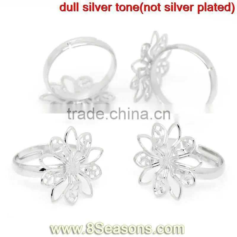 Fashion Copper Adjustable Button Rings Silver Tone Ring Fit Snaps