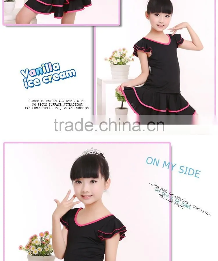 2016 Girls Child Latin Skirt Suit Kid Double V-Neck Gymnastics Costume Performance Dress