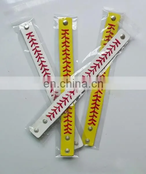 Sports Leather Softball Bracelet Keychain Headband set