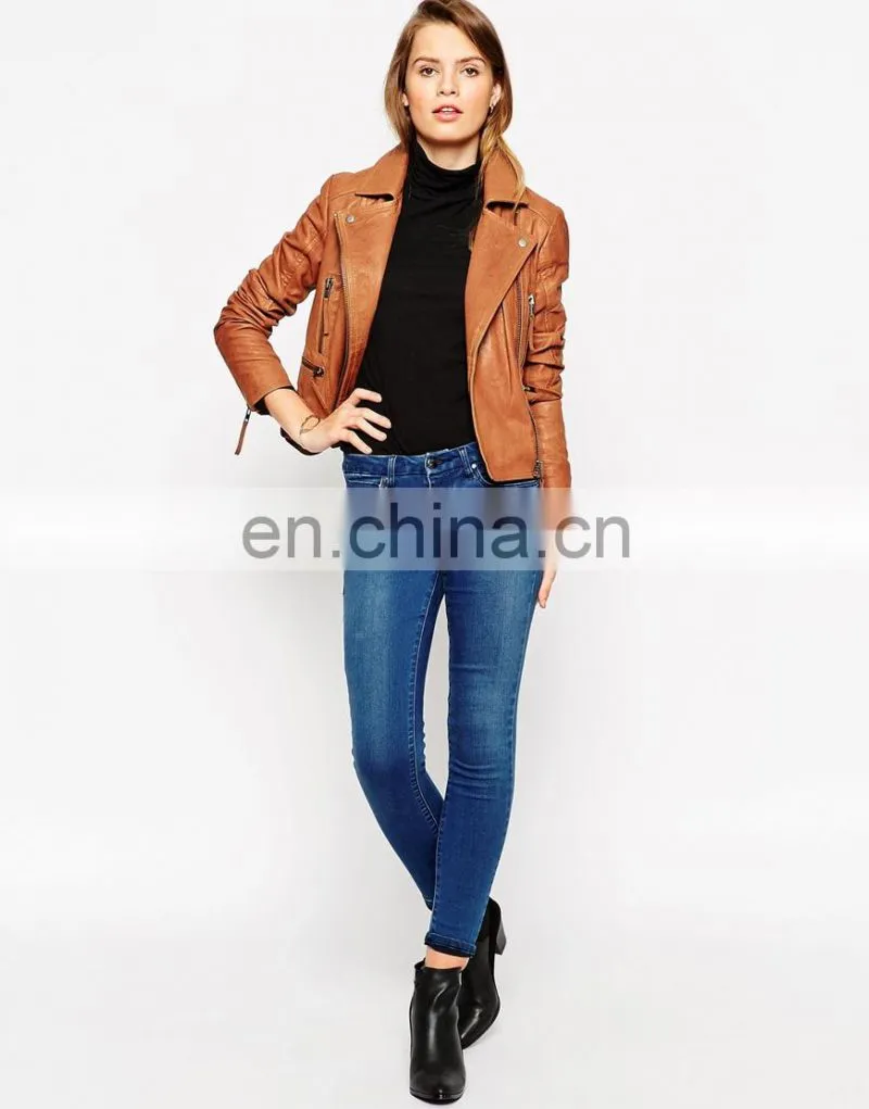 Lapel Collar Custom Bomber Jackets Lady Leather Jackets