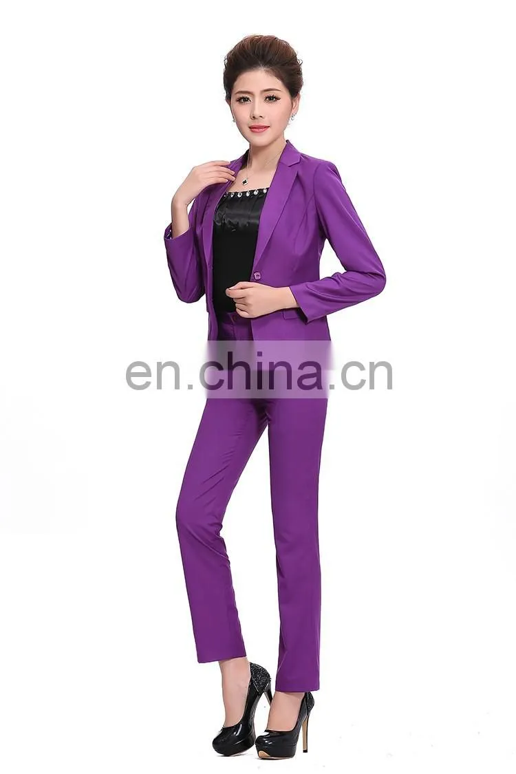 Kangyi Lapel Collar Purple Pant Suit Workwear Long Sleeve Business Office Lady Coat Pant Suit