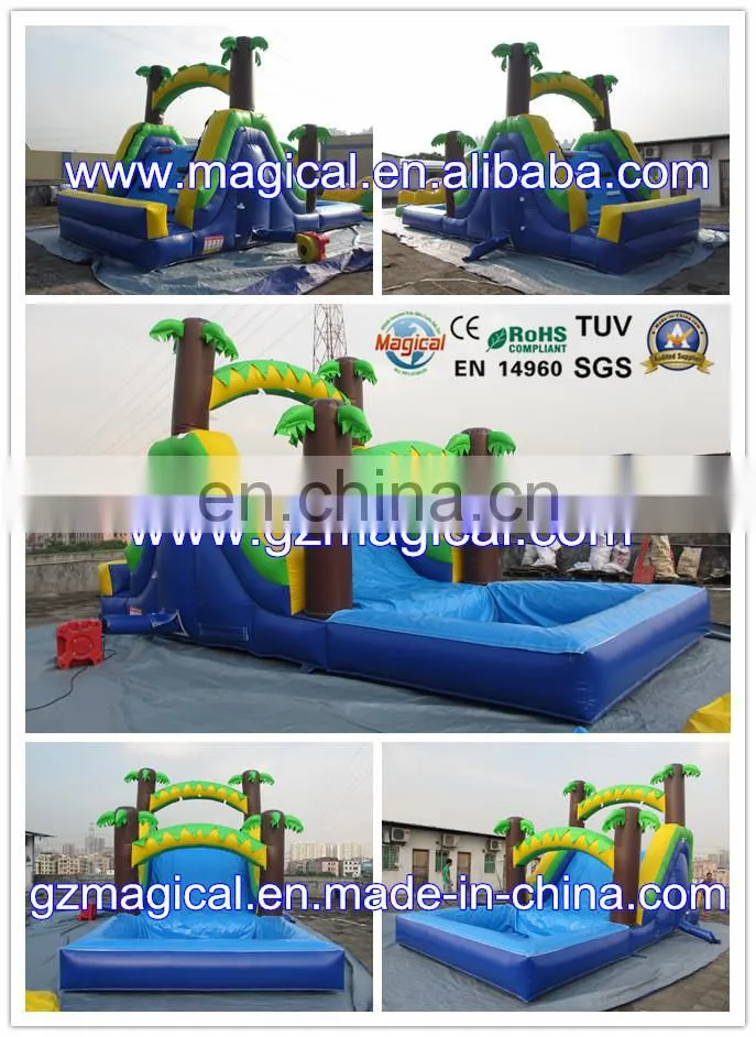 Tropical Wave Slide Commercial Inflatable Water Slide with Full Pool