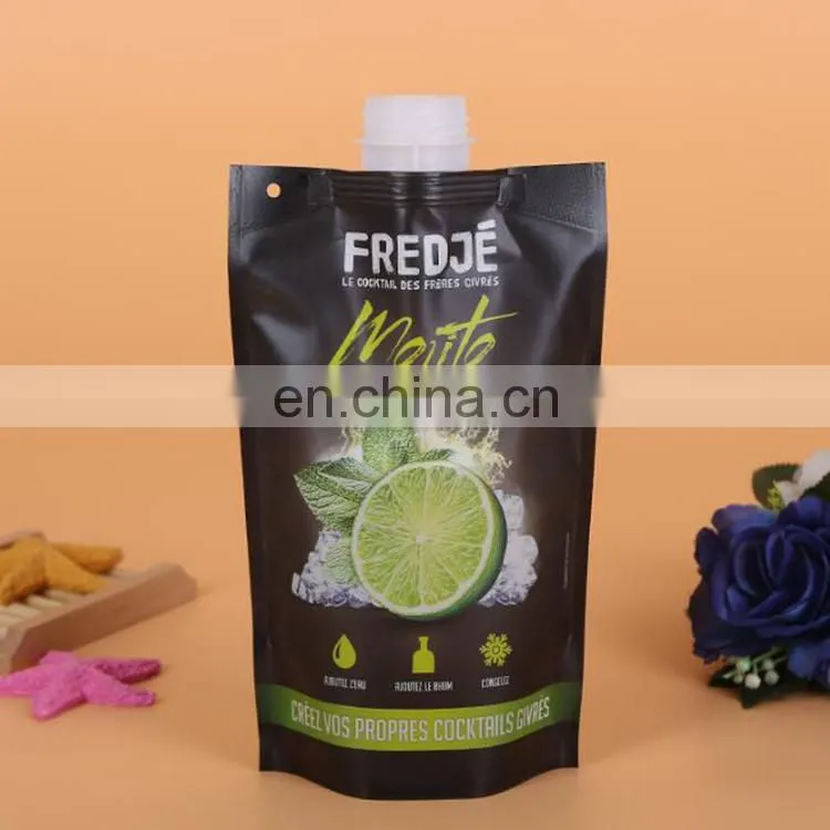 Reusable custom colorful printing plastic mango/coconut water/lemon juice stand up spout pouch bag