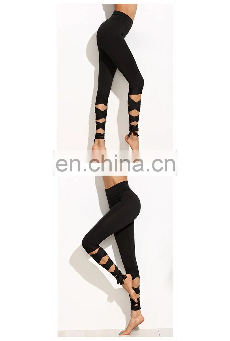 Adjustable wrap hem nylon cotton elastane yoga dance women capri leggings tights