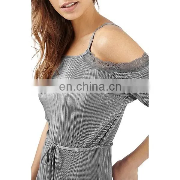 Cold shoulder ladies dress wholesale elbow sleeves fashion dress with lace