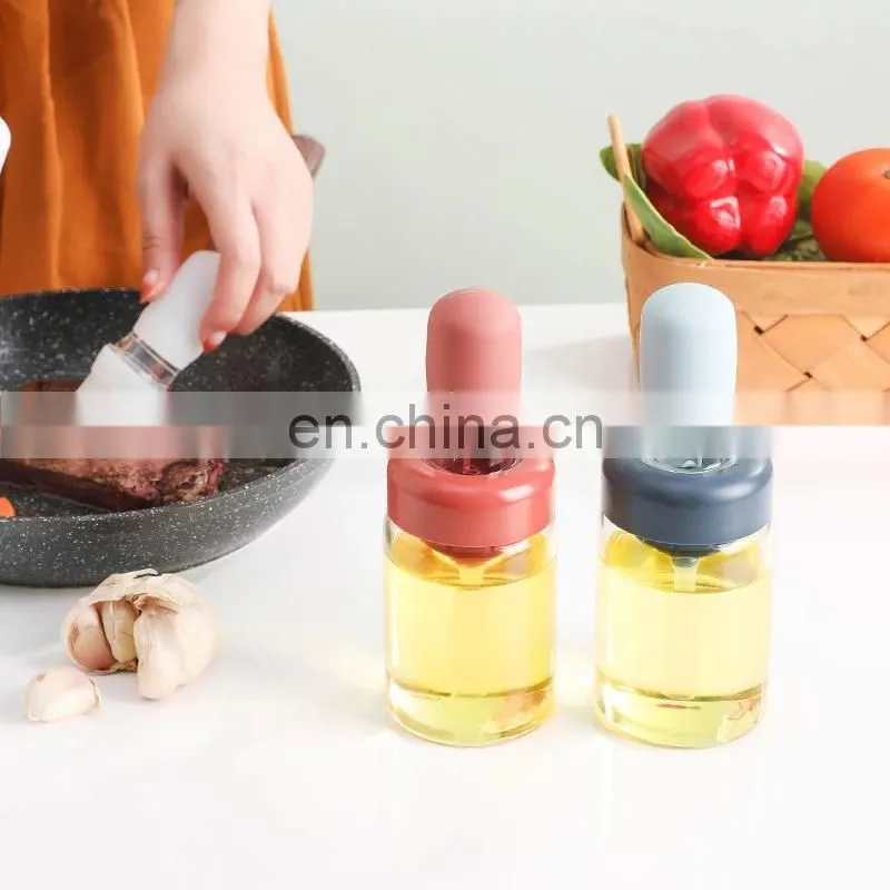 kitchen Oil Dispenser with Brush Silicone Oil Dispenser Brush Glass Container Barbecue Spray Bottle for Kitchen Accessories