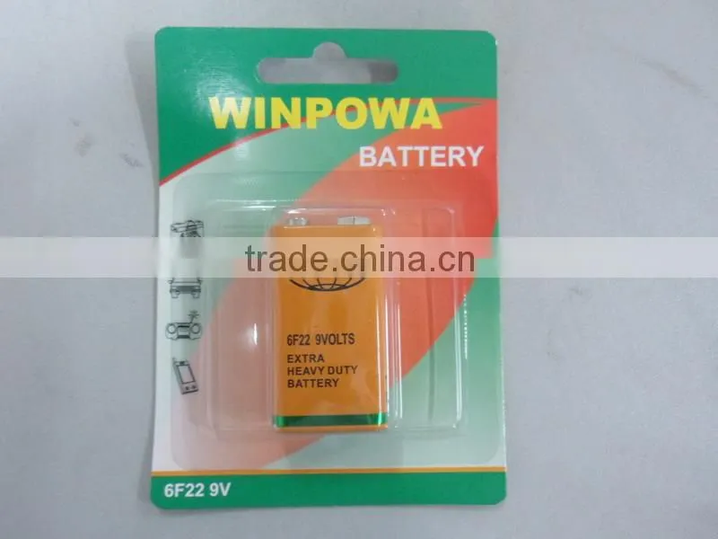 Heavy duty 9v carbon zinc 6f22 battery