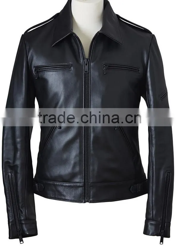 man leather jacket made of black genuine sheep skins