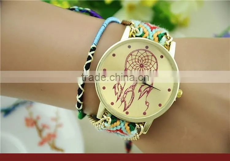Ethnic Style Hand Knitted Adjustable Colorful Bracelets Band Quartz Lady Watch Women Fine Relogio Feminino