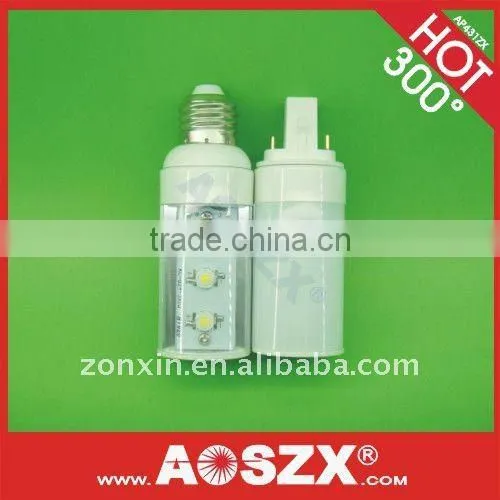 2011 NEWEST 3W 300LM G24 LED PL light bulb Aluminum +OMMA E27 E26 LED PL Bulb B22 B14 DC12V 24V