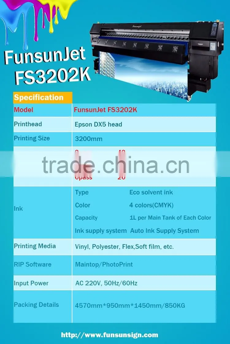 factory original ! funsunjet 10ft inkjet 1440dpi eco solvent plotter with DX5 head