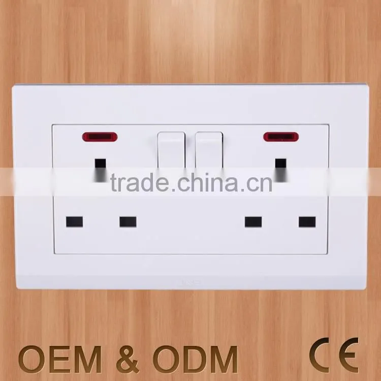 British standard duplex switched socket outlet with neon indicator