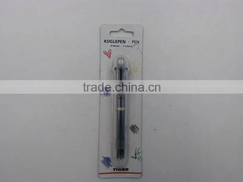 6 color ballpoint plastic telescopic ball pen