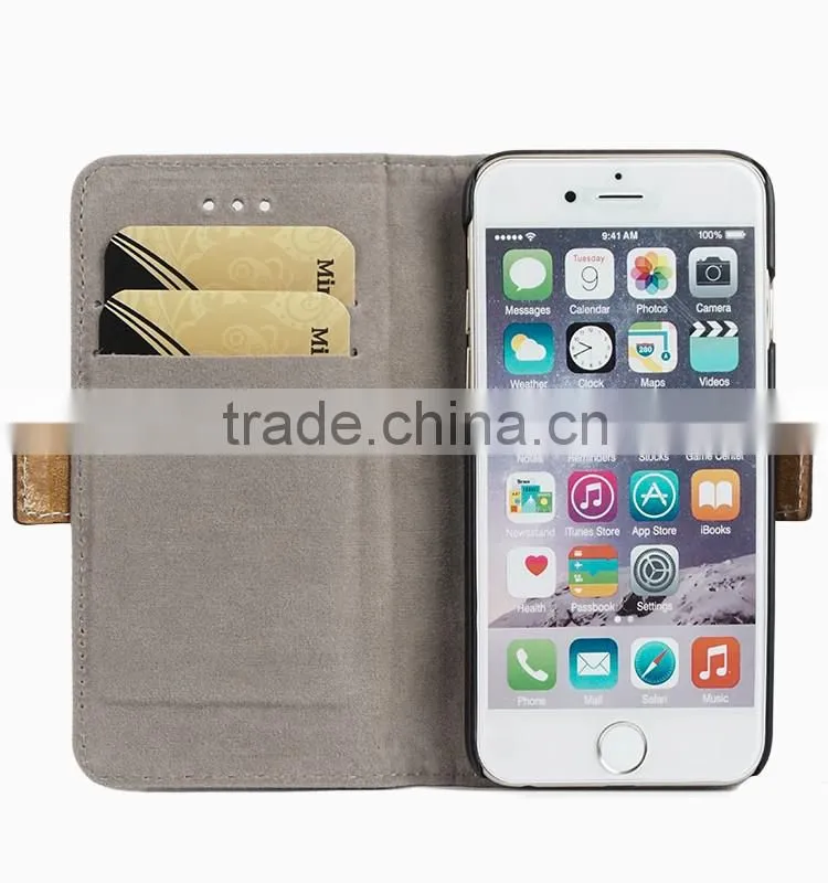 Genuine Leather & Denim Jean Flip Cell Phone Case/Booklet With Card Slots for iPhone 6/6plus for lady/female