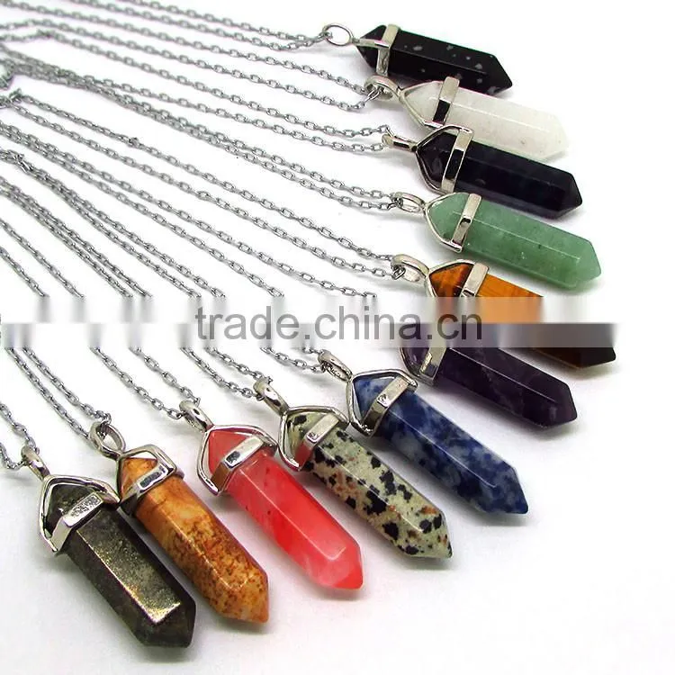 JF2251#60 Wholesale Rainbow Plated Natural Stone Point Pendants,Chakra Hexagonal Pendant