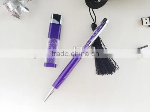 crystal filled pen with usb flash drive gift set