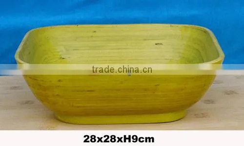 square spun bamboo bowl with stand