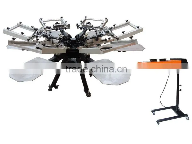 Double clamps manual 6 color 6 station screen machine with CE proved flash dryer