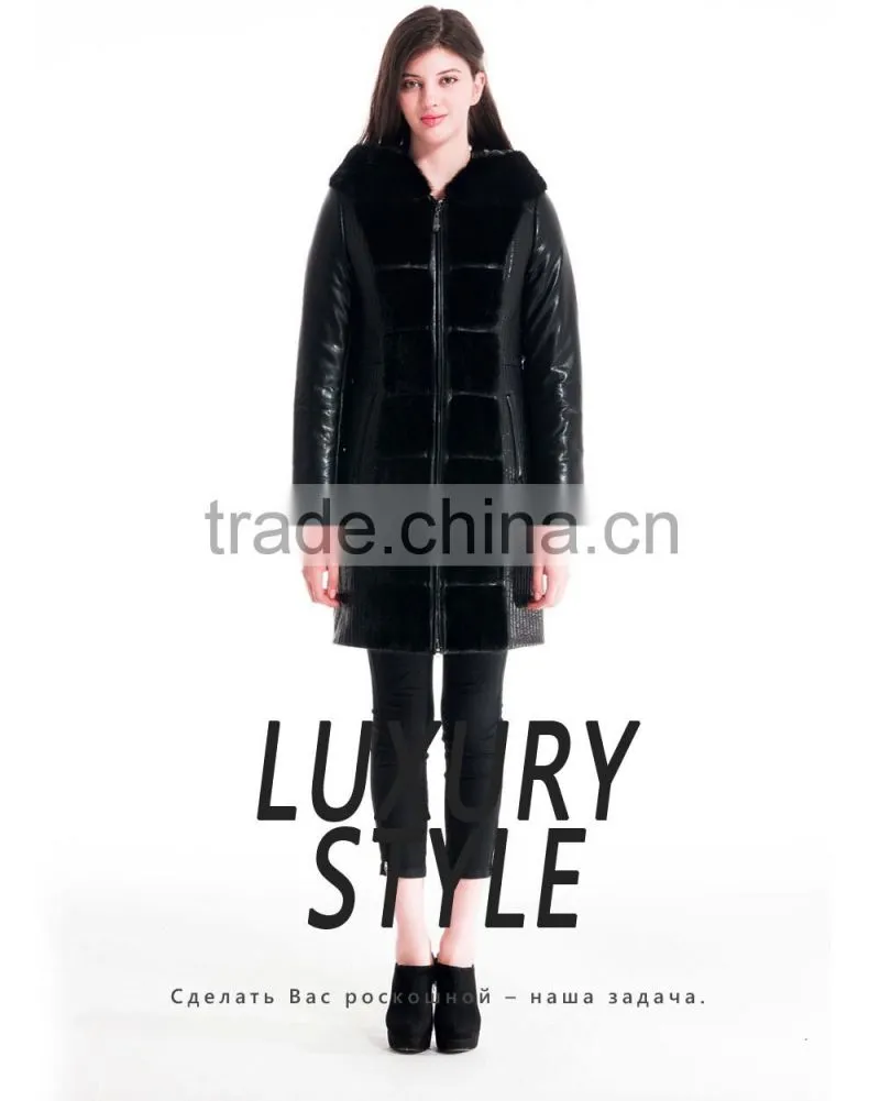 Used Long Winter Women Medium Length Coat With Mink Hat Overcoat