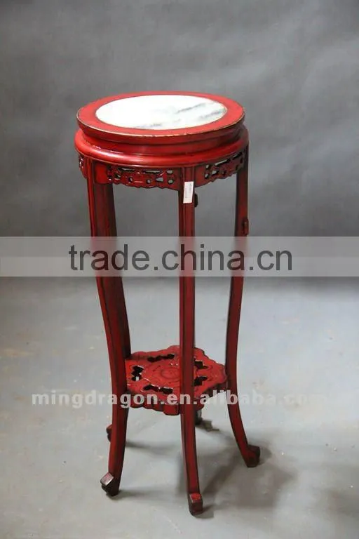 Chinese antique furniture pine wood stone top Shanxi red flower stand