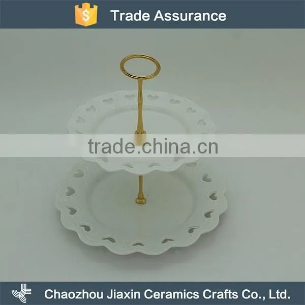 Exquisite 2 layer white round ceramic cake plate for wedding