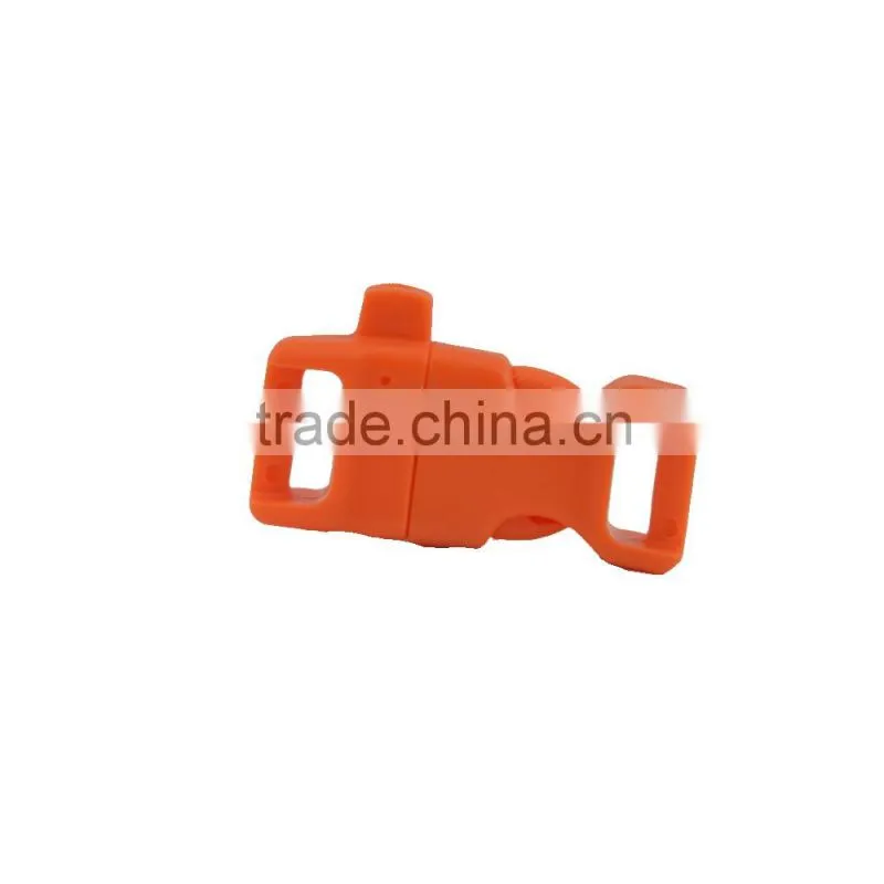 High quality 1/2" plastic backpack curved buckle with survival whistle for camping paracord bracelet alibaba wholesale