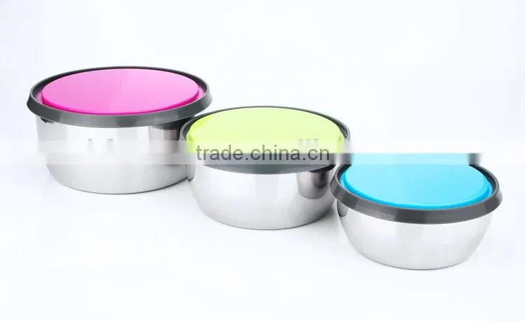 stainless steel metal rice mixing bowl with silicone lid