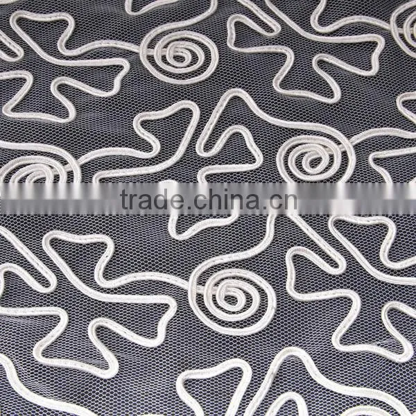100% polyester cross type embroidery on mesh fabric for wedding dress